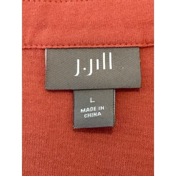 J. Jill Women's Long Sleeve Embroidered Three Button Cotton Coral Tee Top Size L - Picture 6 of 7